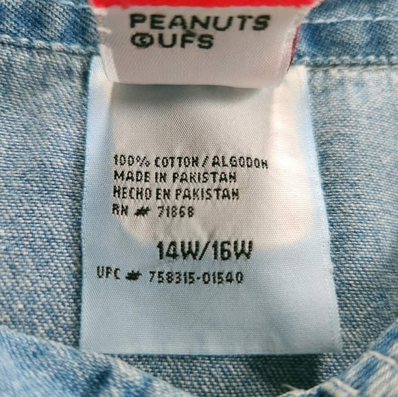 Vintage Snoopy Peanuts Chambray Denim Button Up Pocket Shirt 14w/16w - Picture 4 of 7